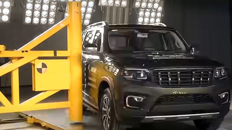 EV battery safety in collisions ensured through due-care testing Side pole impact test in action.