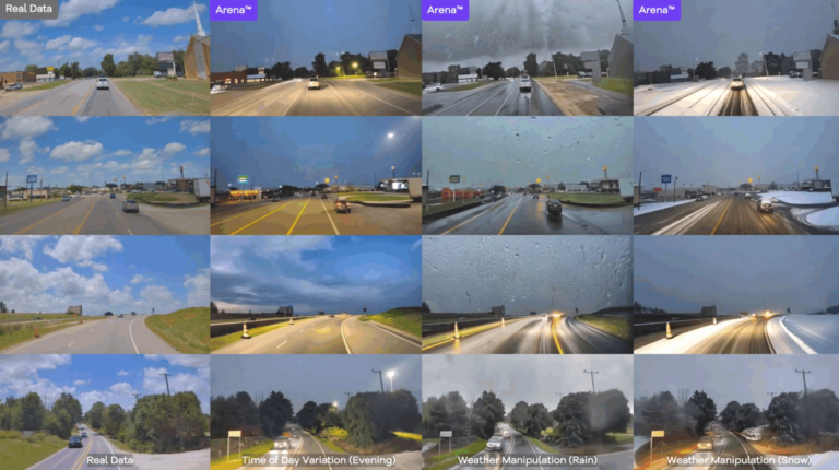 A composite image of 16 screenshots from the Gatik Arena next-generation simulation platform