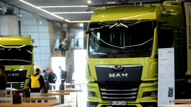 TÜV Süd validates safety simulation in autonomous truck project ATLAS-L4 truck on show during a mid-term presentation.