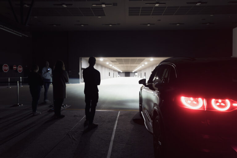 Site visit: Inside Mercedes-Benz’s light testing tunnel Reflector posts can be deployed at the sides of the road in 20m increments and pedestrian dummies can also be flexibly integrated