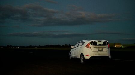 The Soft Car 360 ADAS target undergoes testing on a dark road